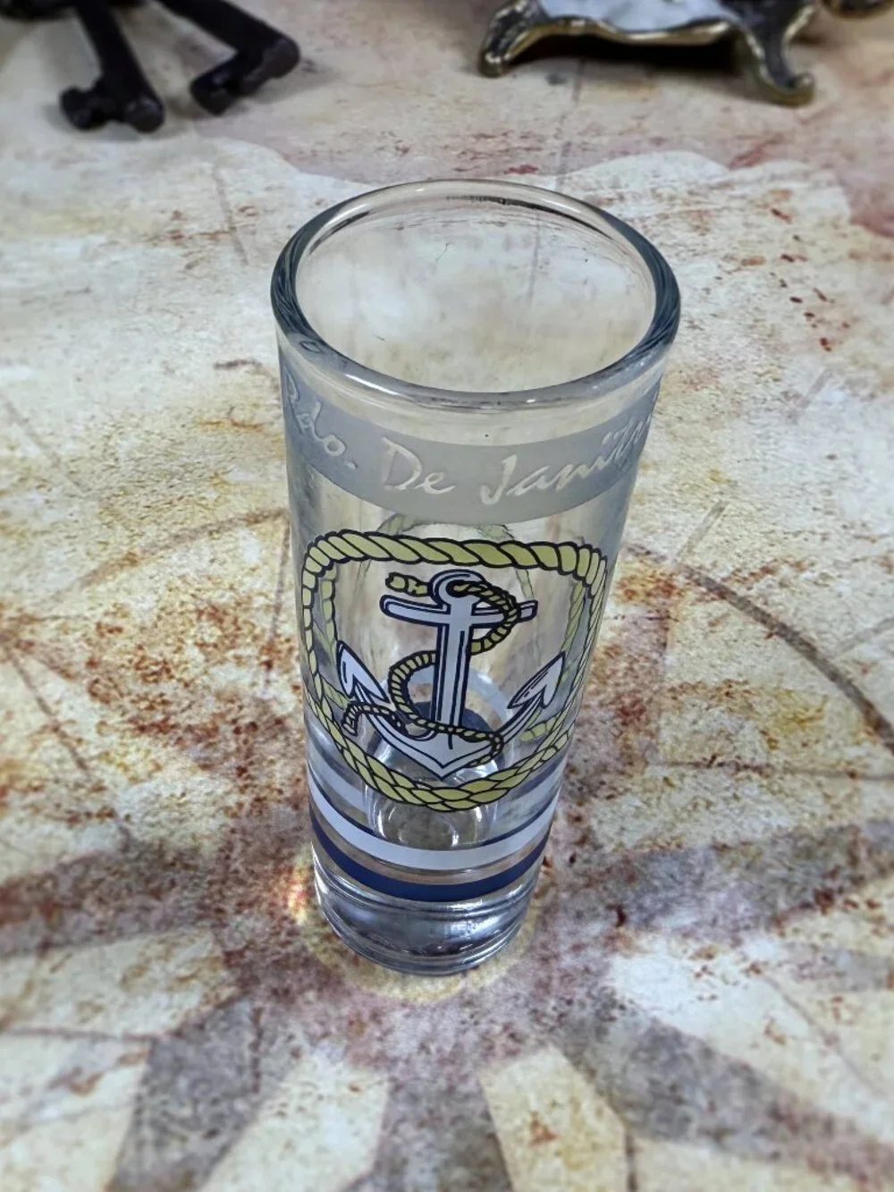 Rio de Janeiro Anchor Shot Glass | Vintage Brazil Souvenir Glassware